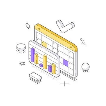 Business analytics and project schedule planning isometric vector illustratio Stock Illustration