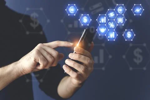 Business analytics and technology analysis concept. A manager uses a computer to 스톡 사진