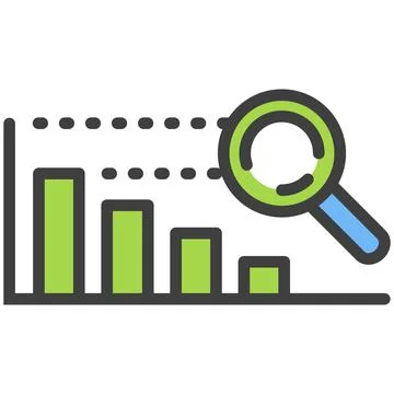 Business analytics chart and magnifying glass vector icon Stock Illustration