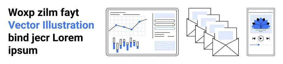 Business Analytics with Chart, Emails, and Smartphone App Display Concept Stock Illustration