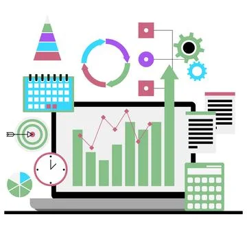 Business analytics, chart graphic, deadlines, target and calendar Stock Illustration