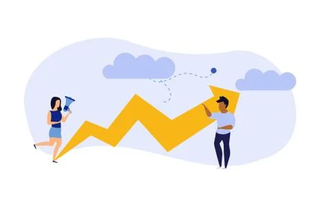 Business analytics in cloud arrow vector leadership company. People challenge Illustrazione stock