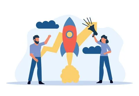 Business analytics in cloud arrow vector leadership company. People challen.. Illustrazione stock