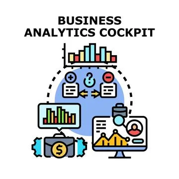 Business analytics cockpit visualizing data strategy development Stock Illustration