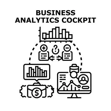 Business analytics cockpit visualizing data strategy development Stock Illustration