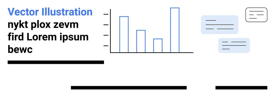 Business Analytics Concept with Bar Chart and Text Boxes for Data Presentatio Illustrazione stock