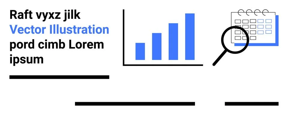 Business Analytics Concept with Bar Graph, Calendar, and Magnifying Glass Stock Illustration