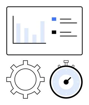 Business Analytics Concept with Chart, Gear, and Stopwatch Icons Representi.. Stock Illustration