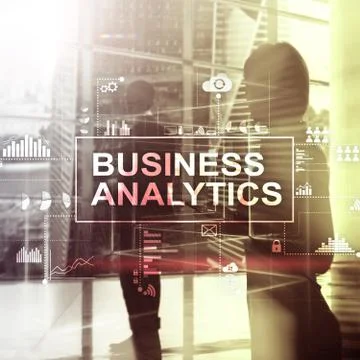 Business analytics concept on double exposure background. 스톡 일러스트