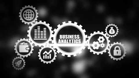 Business analytics concept with gears and on dark background data analysis .. 動画素材 331566334
