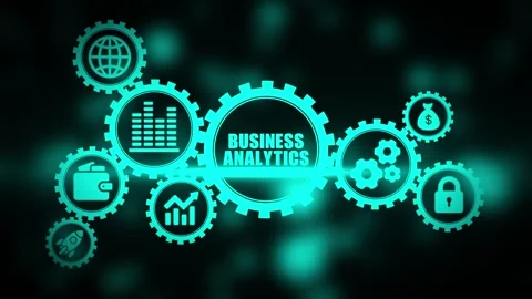 Business analytics concept with gears and on dark background data analysis .. 動画素材 331566340