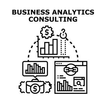 Business analytics consulting and data analysis process Illustrazione stock