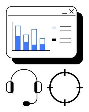 Business Analytics with Customer Support and Targeting Visualization in Blu.. Illustrazione stock