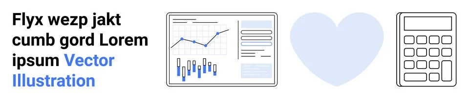 Business Analytics Dashboard with Chart, Heart Icon, and Calculator Stock Illustration