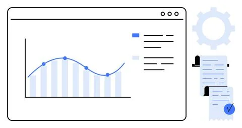Business Analytics Dashboard with Graph and Documents Stock Illustration