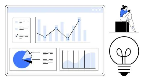 Business Analytics Dashboard with Graphs and Charts Reviewed by a Professio.. Illustrazione stock