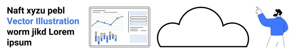 Business analytics dashboard with various graphs, single cloud icon, and a bu 스톡 일러스트