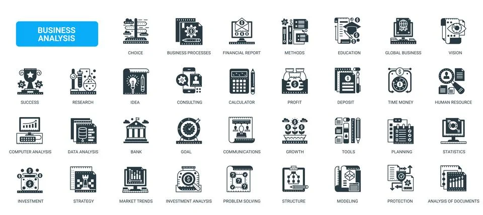 Business Analytics Data Analysis Management Symbols icons set Illustrazione stock