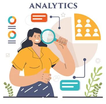 Business analytics. Data examination and strategy development Illustrazione stock