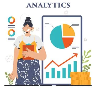 Business analytics. Data examination and strategy development Illustrazione stock