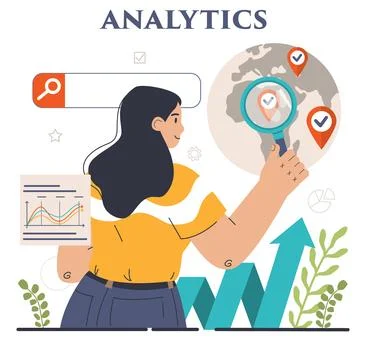 Business analytics. Data examination and strategy development Illustrazione stock