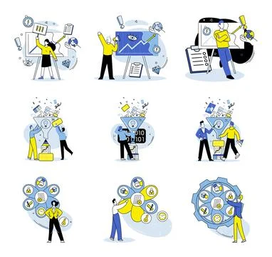 Business analytics. Data serves as foundation for analytics and insights Stock Illustration