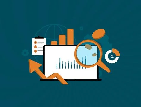 Business analytics with data trends, financial insights, performance charts 스톡 일러스트