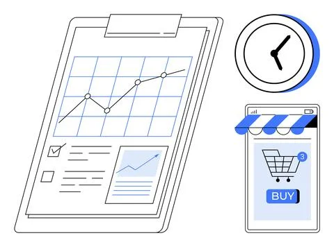 Business Analytics with E-commerce and Time Management Visual Elements イラスト素材