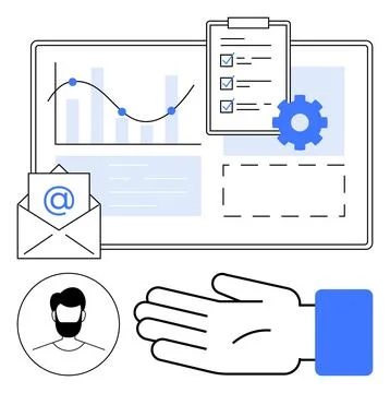 Business Analytics Email, Analytics, Profile, and Management Elements with .. イラスト素材
