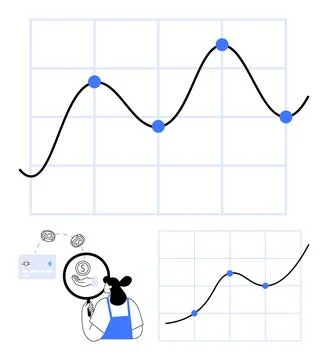 Business analytics, financial growth, data science, market trends, graph inte Illustrazione stock