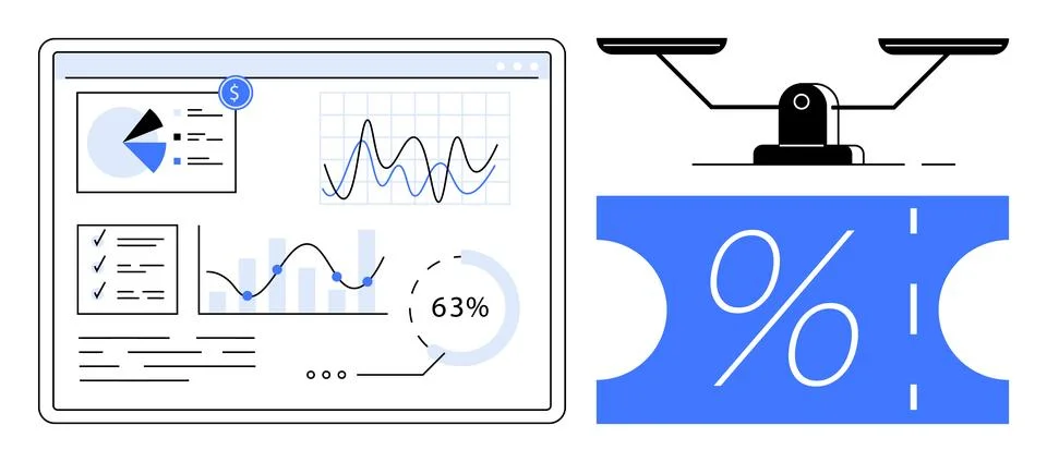 Business analytics, financial planning, e-commerce discounts, balance measure 스톡 일러스트