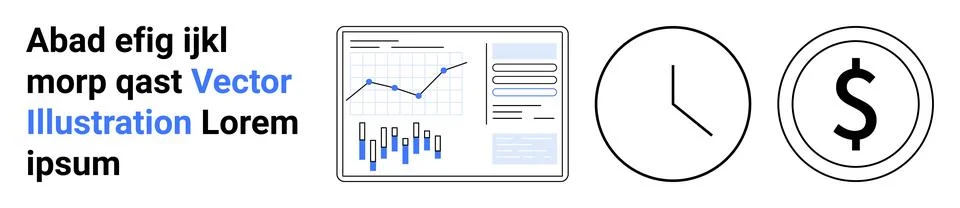 Business Analytics Graph, Clock, and Dollar Symbol Vector for Time Manageme.. 스톡 일러스트