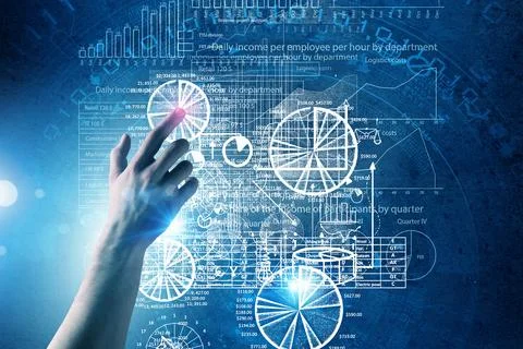 Business Analytics Hand Touching Virtual Financial Charts Stock Photos