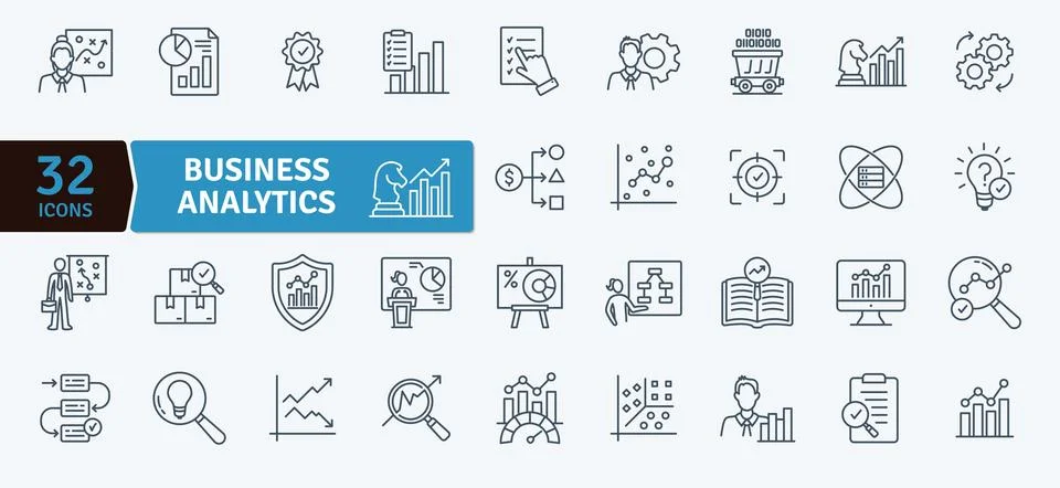 Business Analytics Icons: Data Analysis and Insights Stock Illustration