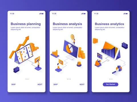Business analytics isometric GUI design kit. Stock Illustration
