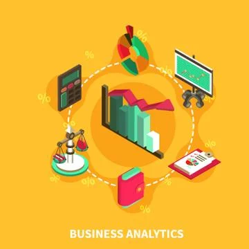 Business Analytics Isometric Round Composition Illustrazione stock