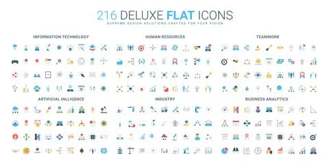 Business Analytics IT HR Teamwork Flat Icons 스톡 일러스트