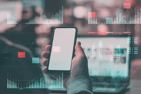 Business analytics with key performance indicators dashboard concept. Man wit Stock Photos