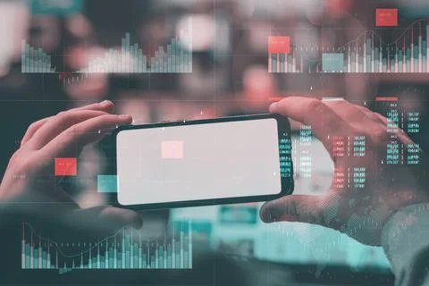 Business analytics with key performance indicators dashboard concept. Man hol 스톡 사진