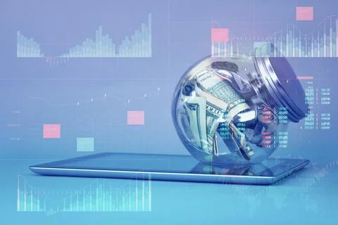 Business analytics with key performance indicators dashboard concept. Dollar  스톡 사진