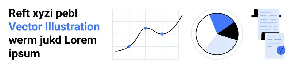 Business Analytics Line Graph, Pie Chart, Document for Data Presentation 스톡 일러스트