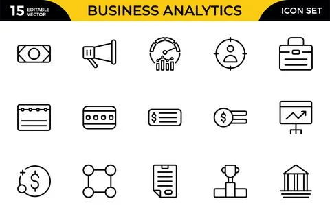 Business Analytics line icon set. Ideal for finance, entrepreneurship, and .. Stock Illustration