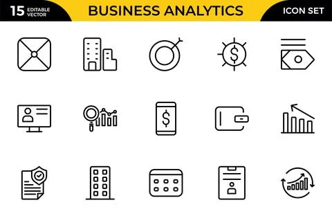 Business Analytics line icon set. Ideal for finance, entrepreneurship, and .. Stock Illustration