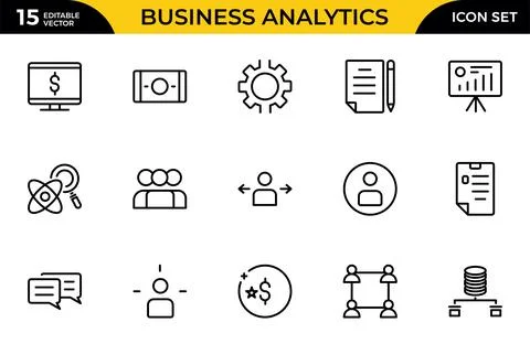 Business Analytics line icon set. Ideal for finance, entrepreneurship, and .. Stock Illustration