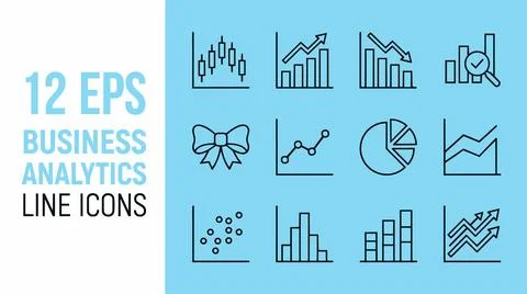 Business analytics line icons set for data visualization and financial report Stock Illustration