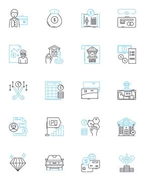 Business analytics linear icons set. Data, Metrics, Strategy, Dashboards Stock Illustration