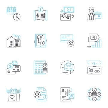 Business analytics linear icons set. Data, Metrics, Strategy, Dashboards Stock Illustration