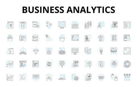 Business analytics linear icons set. Data-driven, Insights, Intelligence Stock Illustration