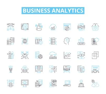 Business analytics linear icons set. Data-driven, Insights, Intelligence Stock Illustration