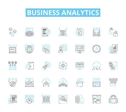 Business analytics linear icons set. Data-driven, Insights, Intelligence Illustrazione stock
